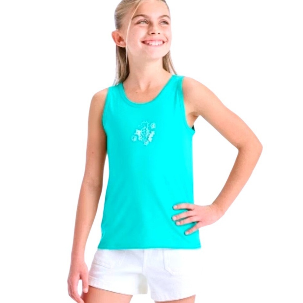 Cat & Jack Girls Turquoise Seahorse Graphic Tank Top Sleeveless Shirt Sz S 6/7